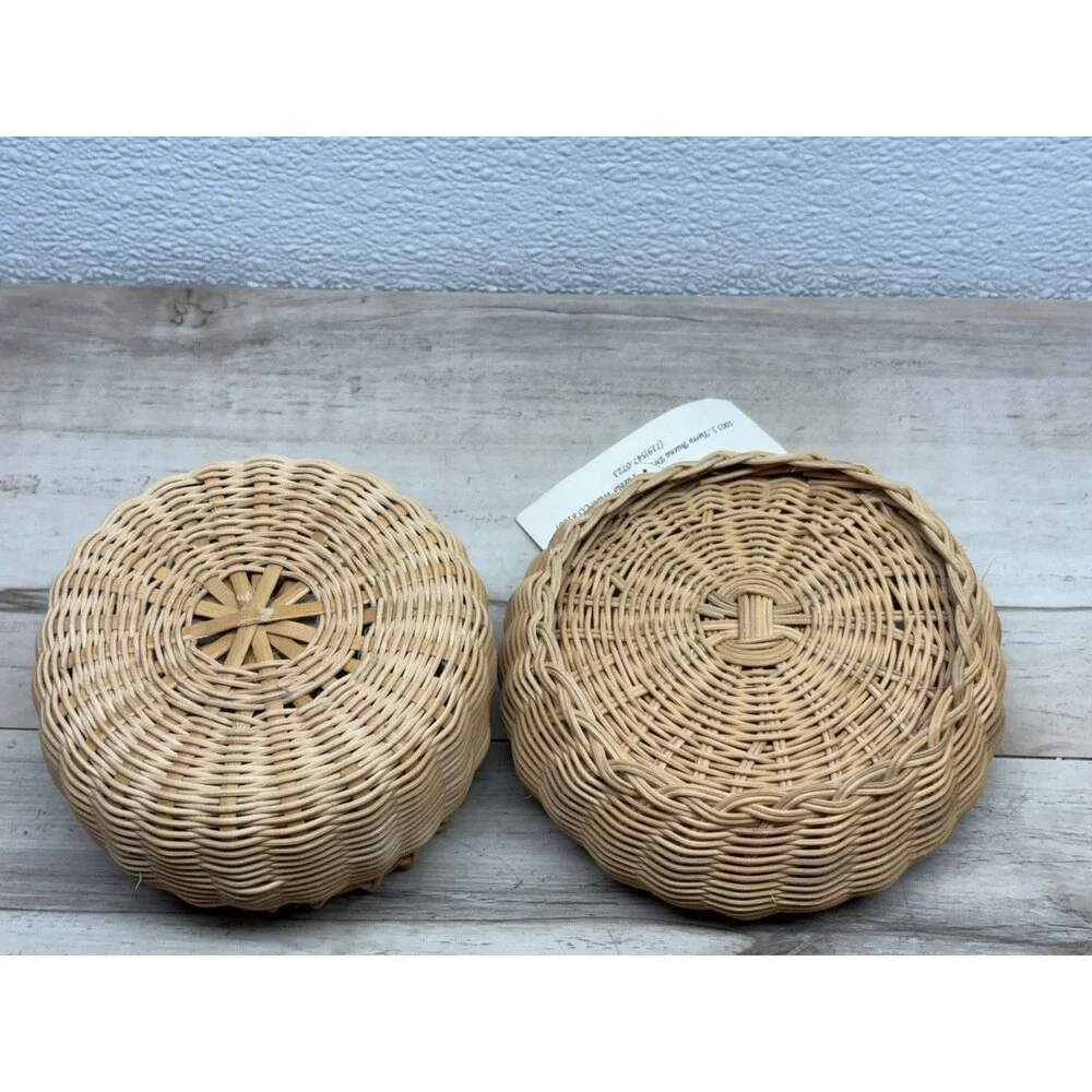 Vtg Set Of 2 Hanwoven Rathan Bamboo Basket Cherokee Style Handmade In USA